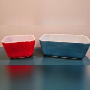 Vintage Pyrex Red And Blue Refridgerator Dishes From Primary Colour Set